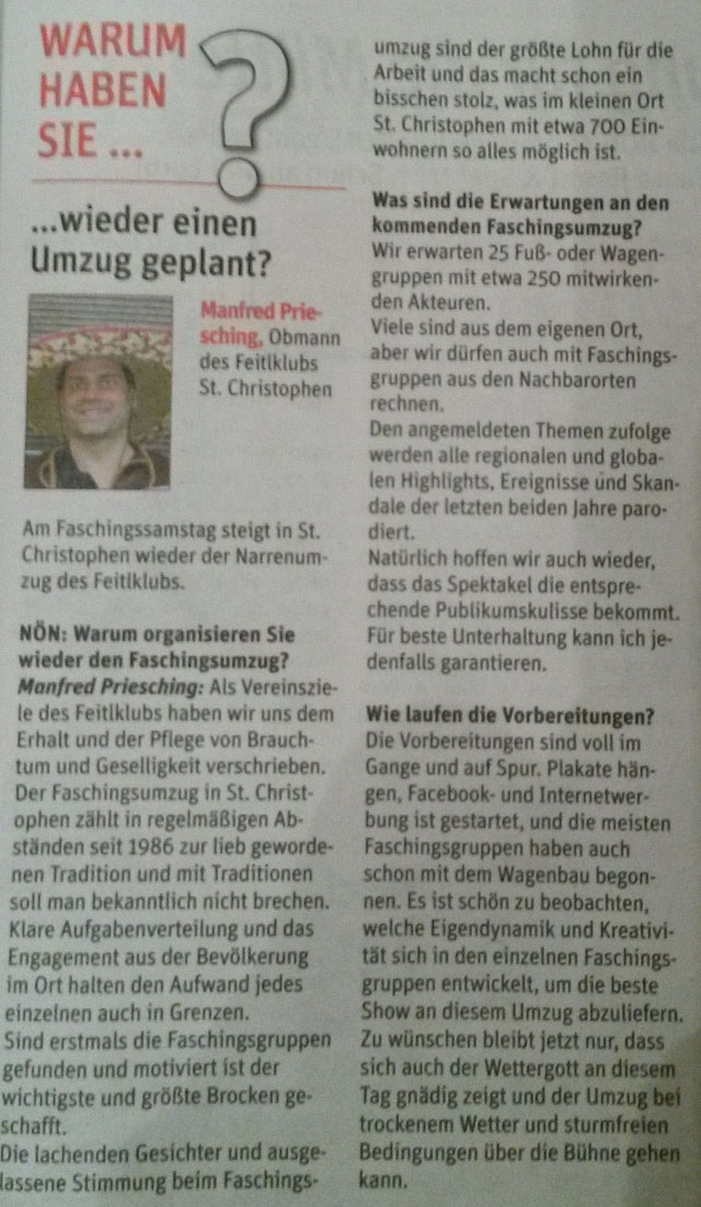 Pressebericht Faschingsumzug